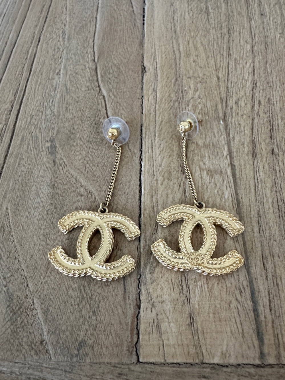 CHANEL Gold Braided CC Drop Earrings